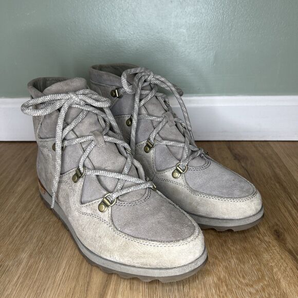 Sorel Womens 9.5 Sneakchic Alpine Kettle Boot Waterproof Leather Gray Taupe Lace - Picture 1 of 10